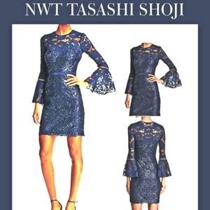 FLASH SALE AMAZING TADASHI SHOJI Dress blue w sequins & detailed embroidery